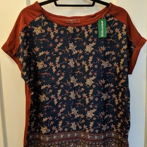 NWT Twik Burgandy/Red Shirt, blue floral pattern
